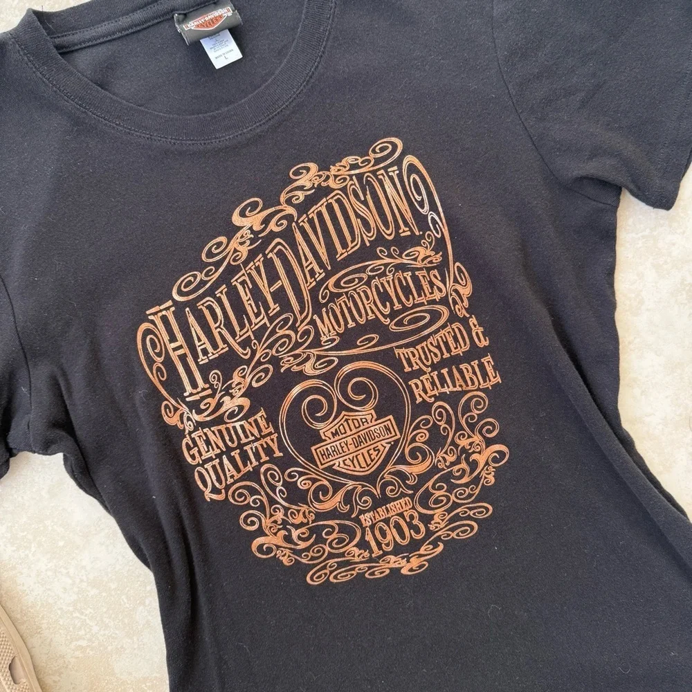 Harley-Davidson Shimmer Copper Graphic Black Tee Tulsa Oklahoma Route 66 Size L